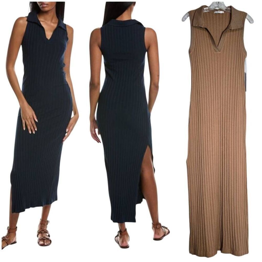 Stateside Farmboy Rib Sleeveless Collared Camel Dress Size XL